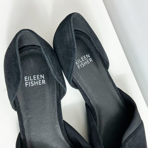 Eileen Fisher Womens Black Suede Pointed Toe Flats Shoes Classic Slip On 7.5 - Picture 3 of 6